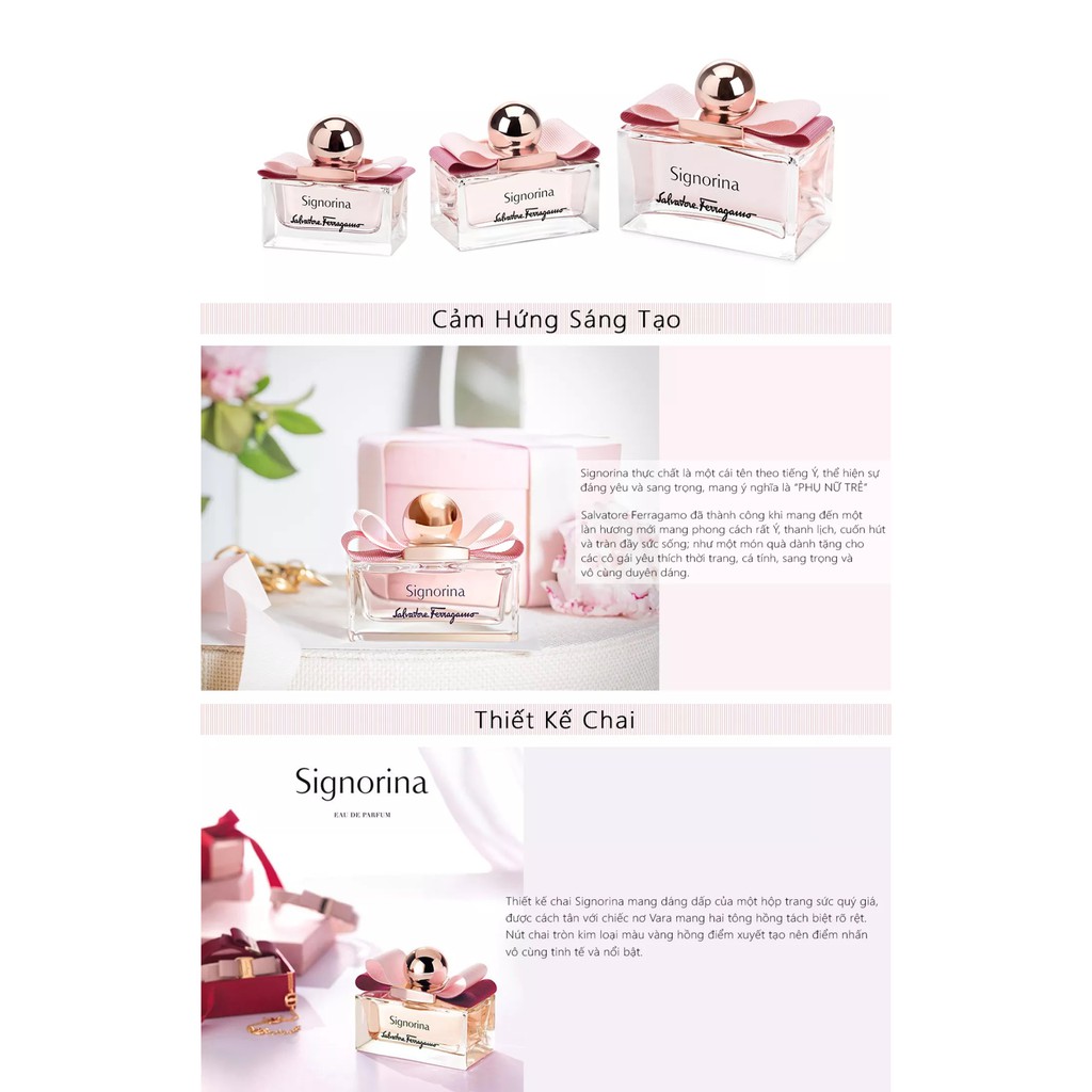 Nước hoa nữ Salvatore Ferragamo Signorina EDP 30ml/ 50ml/ 100ml nổi bật hương Hoa Lài Quả Lý Chua Đỏ bánh Pannacotta