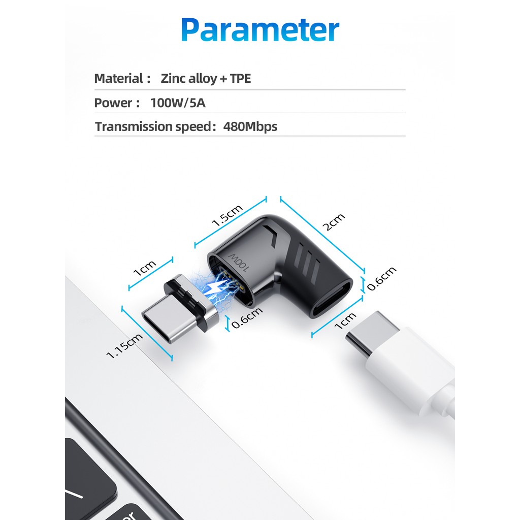 Bộ Chuyển Đổi Nam Châm 100W USB C Bộ Chuyển Đổi Từ Tính Bộ Chuyển Đổi Từ Nam Sang Type-C Cho Xiaomi Mi 9 Redmi Note 10 Cáp Sạc Nhanh