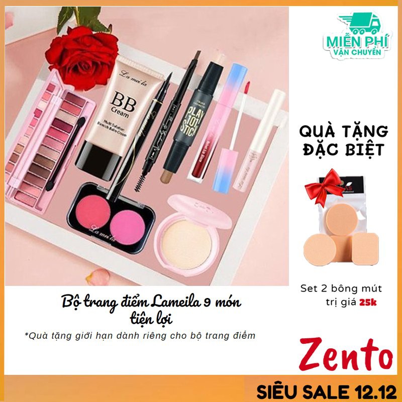 Bộ trang điểm đầy đủ 9 món Lameila từ a đến z bộ makeup kết hợp đầm nữ, giày nữ xinh, thời thượng