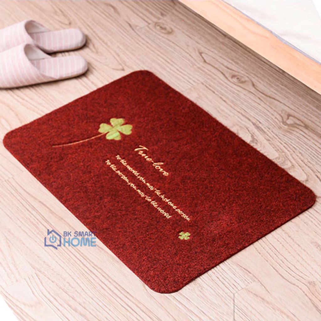 Thảm Lau Chân Thêu Hình Cỏ 4 Lá May Mắn - Thảm Chùi Chân Cao Cấp Thấm Hút Tốt