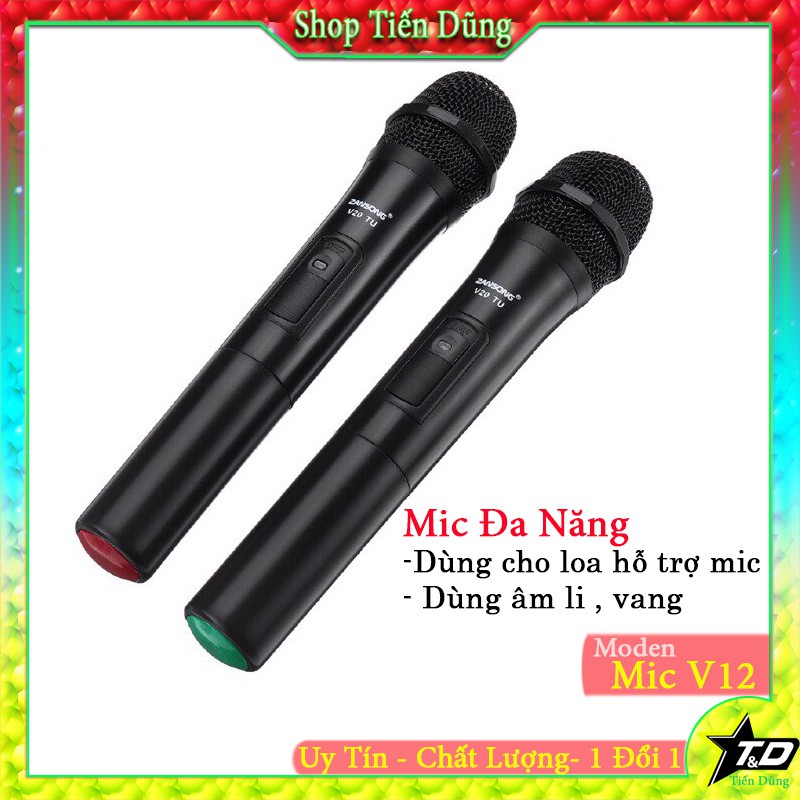 Mic không dây v20 cho tất các các loa và âm li có hỗ trợ micvới 2 cổng 3.5 và 6.5- Micro đa năng v20 hát bắt mic