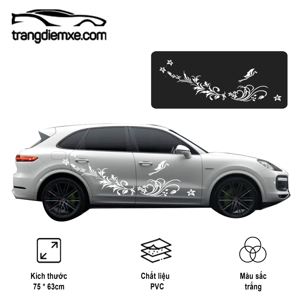 Decal Dán Xe Họa Tiết Hoa Bướm Tem Dán Xe Thơ Mộng Trangdiemxe Y79