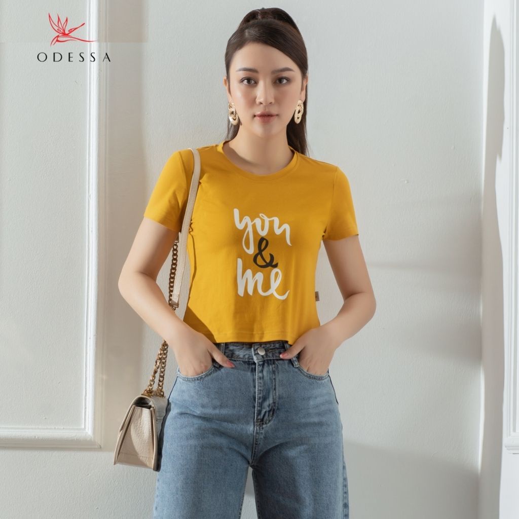 Áo Phông Nữ ODESSA Thiết Kế Dáng Crotop Cổ Tròn, Chất Liệu Thun Cotton Co Giãn 4 Chiều Cao Cấp AP20-038