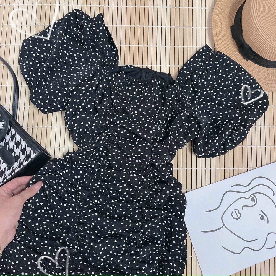 Đầm đen chấm bi Kpboutiqu, tim nhún thân chân bèo, chất vải đẹp, mẫu đầm bán chạy nhất | BigBuy360 - bigbuy360.vn