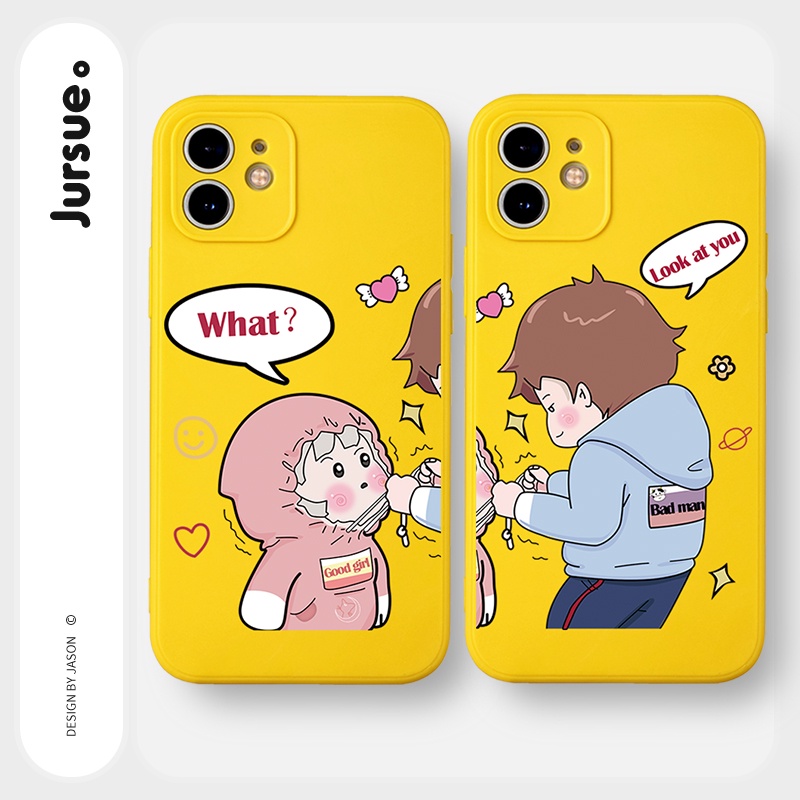 Ốp lưng JURSUE mềm hoạt hình cặp đôi dễ thương đẹp cho iPhone 13 12 11 Pro Max SE 2020 X XR XS ip 8 7 6 6S Plus kute Y5