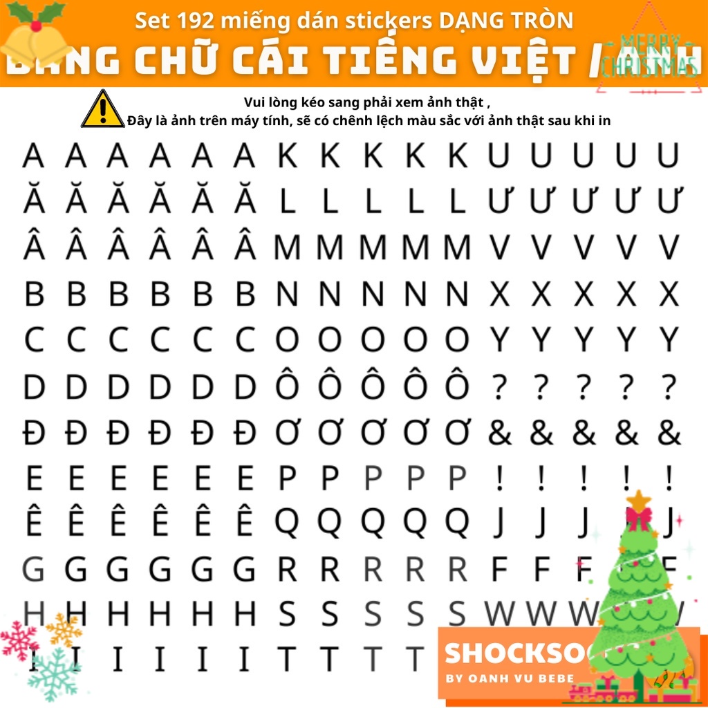 🔥192 miếng dán stickers dạng tròn - bảng chữ cái TIẾNG ANH / TIẾNG VIỆT mini 🔥