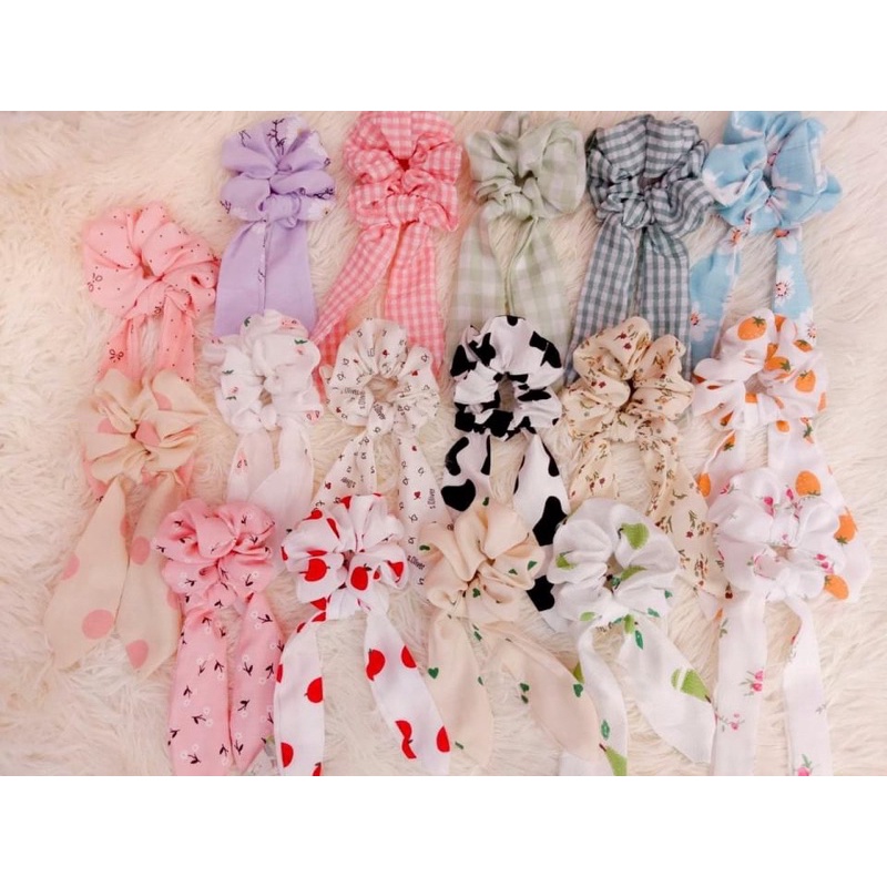 dây cột tóc scrunchies thắt nơ dài xinh phong cách hàn quốc