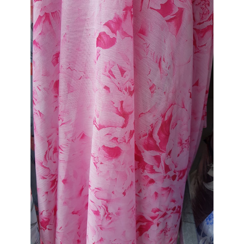⚡Sỉ tận gốc⚡ Vải voan tơ óng hoa mẫu đơn hồng may áo sơ mi, váy đầm chất rủ đẹp 10cm
