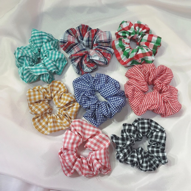 Dây cột tóc vải caro scrunchies Hàn Quốc xinh xắn