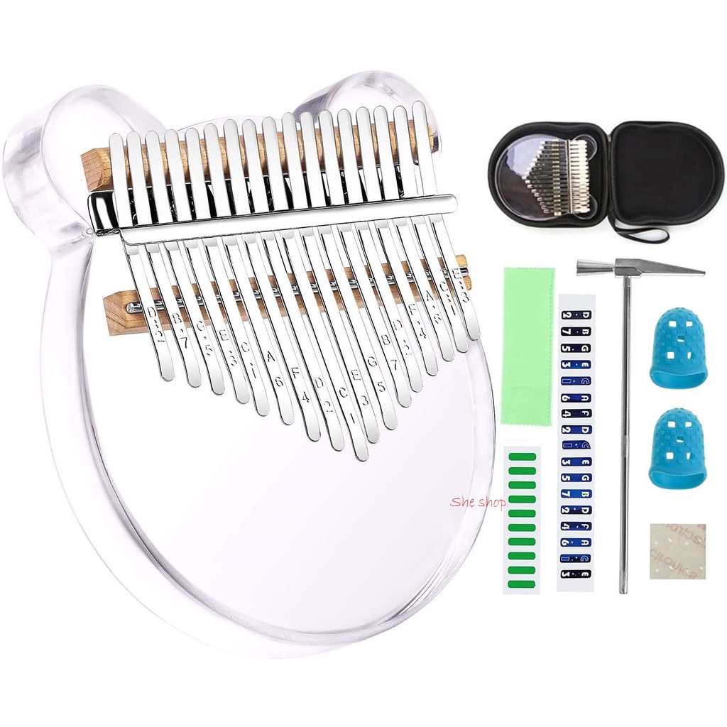 Đàn kalimba trong suốt pha lê hình gấu đầy đủ phụ kiện- Hàng xuất khẩu Hà Lan