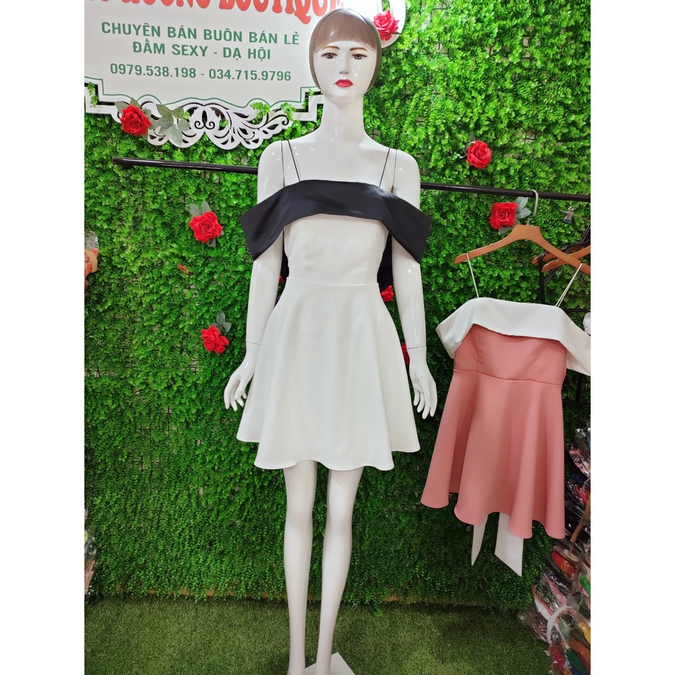 Đầm cúp trễ vai phối nơ trắng sau lưng siêu xinh. Váy đẹp dự tiệc | BigBuy360 - bigbuy360.vn