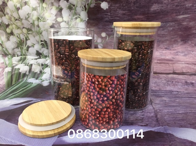 Lọ thuỷ tinh nắp gỗ   đủ cỡ 260-450-500-600-650-750-850-900-1000-1200ml