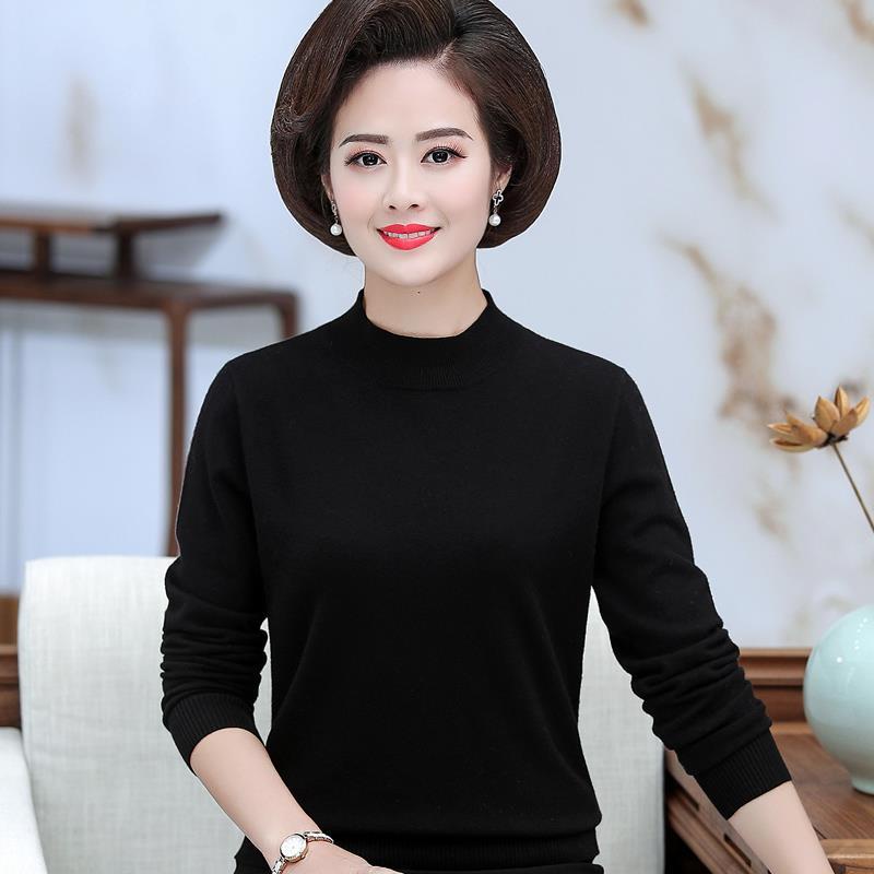 Mẹ quần áo thu đông mỏng trung niên và người già len dài tay phụ nữ dệt kim sơ mi