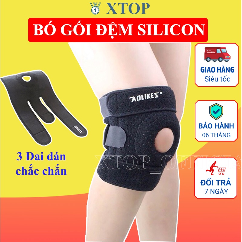 Bó gối thể thao có đệm silicon, Bó bảo vệ đầu gối đa năng luyện tập thể thao Aolikes 7616