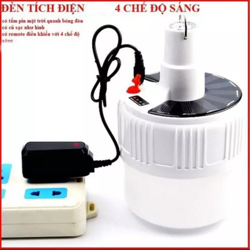 [FREESHIP❤️ ]Bóng đèn Led tích điện 100w- Cao 17,3cm, có sạc, có điều khiển từ xa- tấm năng lượng mặt trời