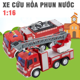 Xe cứu hỏa phun nước đồ chơi trẻ em có âm thanh và đèn xe tỉ lệ 1:16