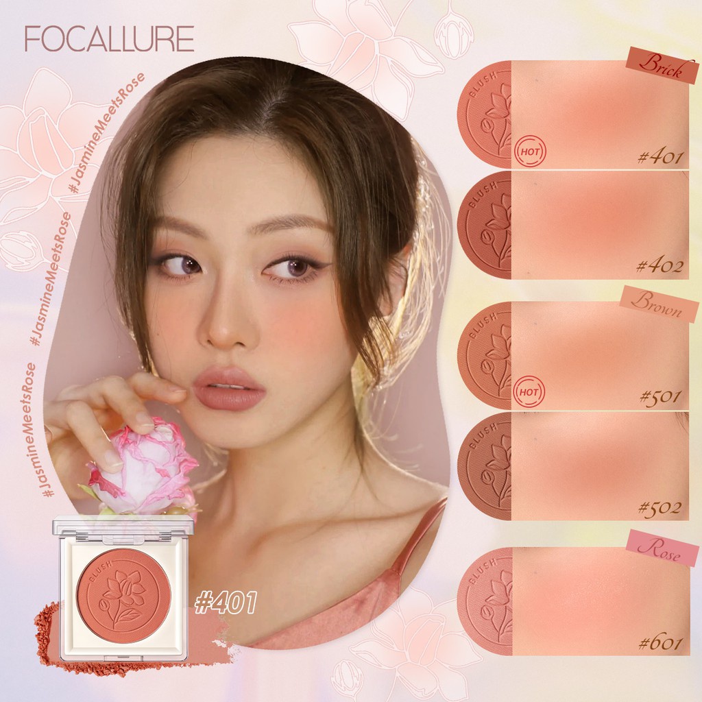 Phấn Má Hồng PINKFLASH FOCALLURE #JasmineMeetsRose Mềm Mịn Lâu Trôi Dễ Sử Dụng 40g