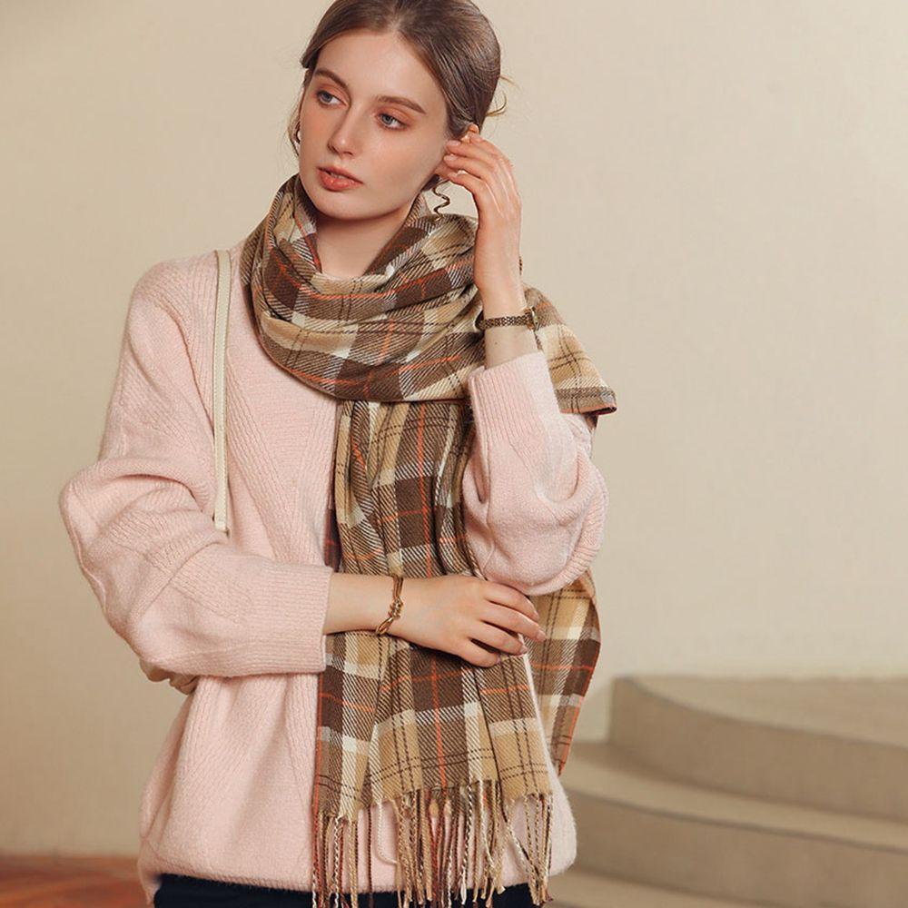 IVORY Khăn Choàng Cổ Họa Tiết Kẻ Sọc Phong Cách Hàn Quốc Cổ Điển Thời Trang Thu Đông Cho Nữ