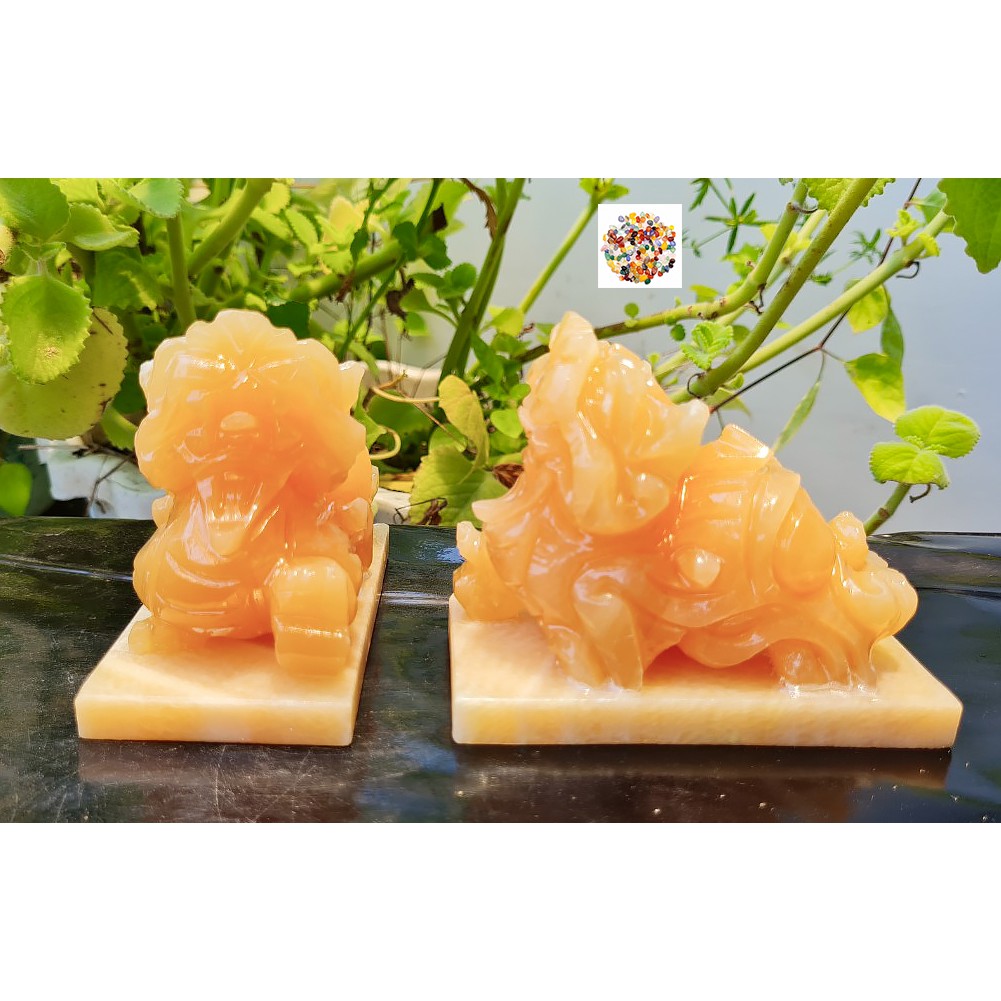 Cặp Tỳ hưu đá ngọc hoàng long dài 10cm có đế