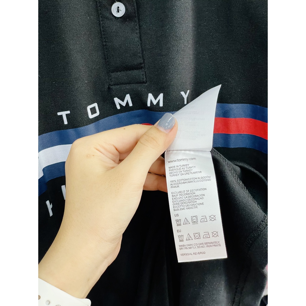 [HÌNH THẬT] ÁO THUN CỔ TRỤ TOMMY ĐEN CHỮ VNXK   - COTTON CÁ SẤU 100%