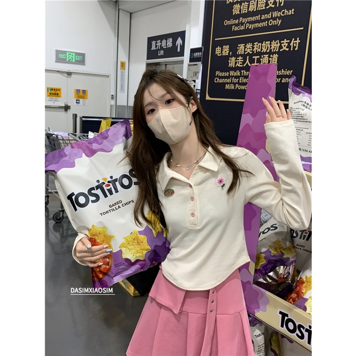 Áo Thun Croptop Tay Dài Thiết Kế Mới Thời Trang Mùa Thu Theo Phong Cách Hàn Quốc Cho Nữ