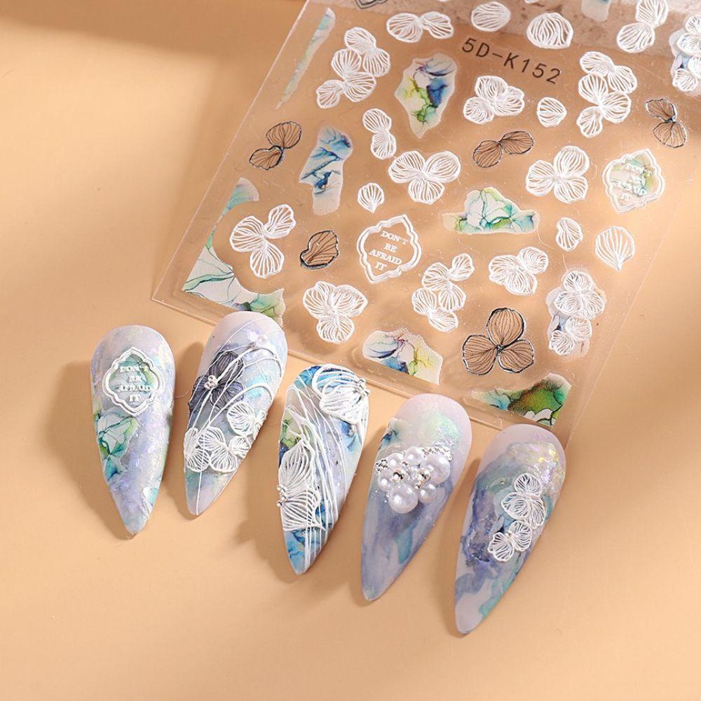 OCEANMAP Miếng Dán Trang Trí Móng Tay 5D Màu Trắng Xinh Xắn