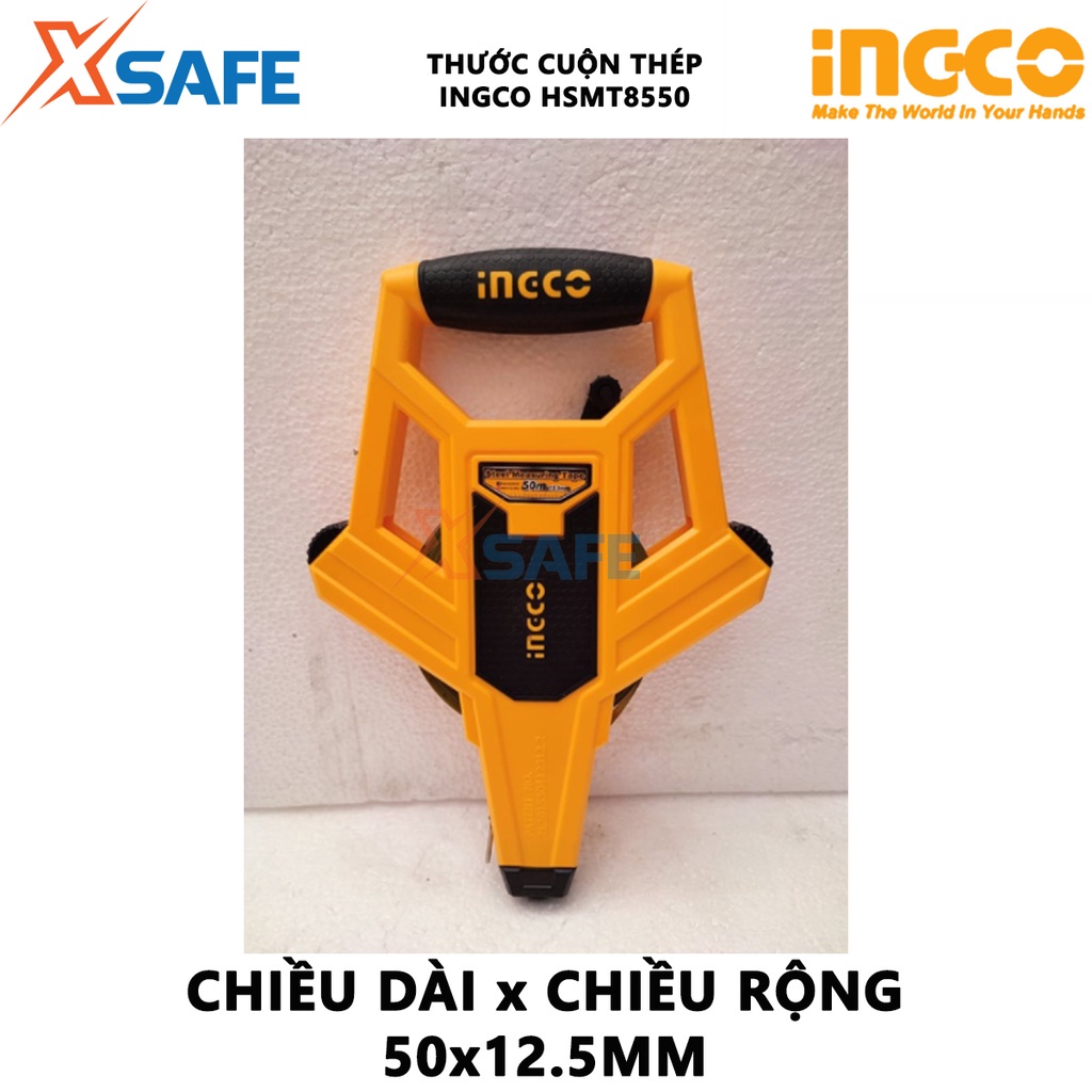 Thước cuốn thép INGCO HSMT8550 Thước cuộn thép dài 50m, chất liệu thép cao cấp chịu nhiệt, chịu lực, chống gỉ  - [XSAFE]