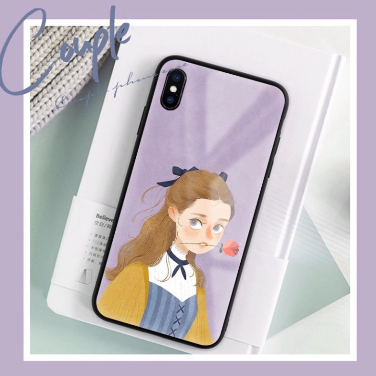 Ốp lưng iphone 6, 7, 8 Plus, X, XS, XR, XSMAX, 11, 11PRO, 11 PROMAX, 12, 13 PROMAX người con gái NGẬM huê hồng BẰNG KÍNH