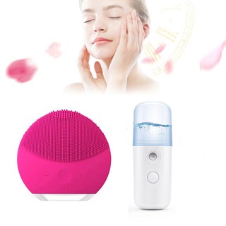 Combo Máy xông mặt, xịt khoáng nano mini cầm tay tiện lợi & Máy rửa mặt rung tạo bọt giúp sạch sâu - Winz.vn