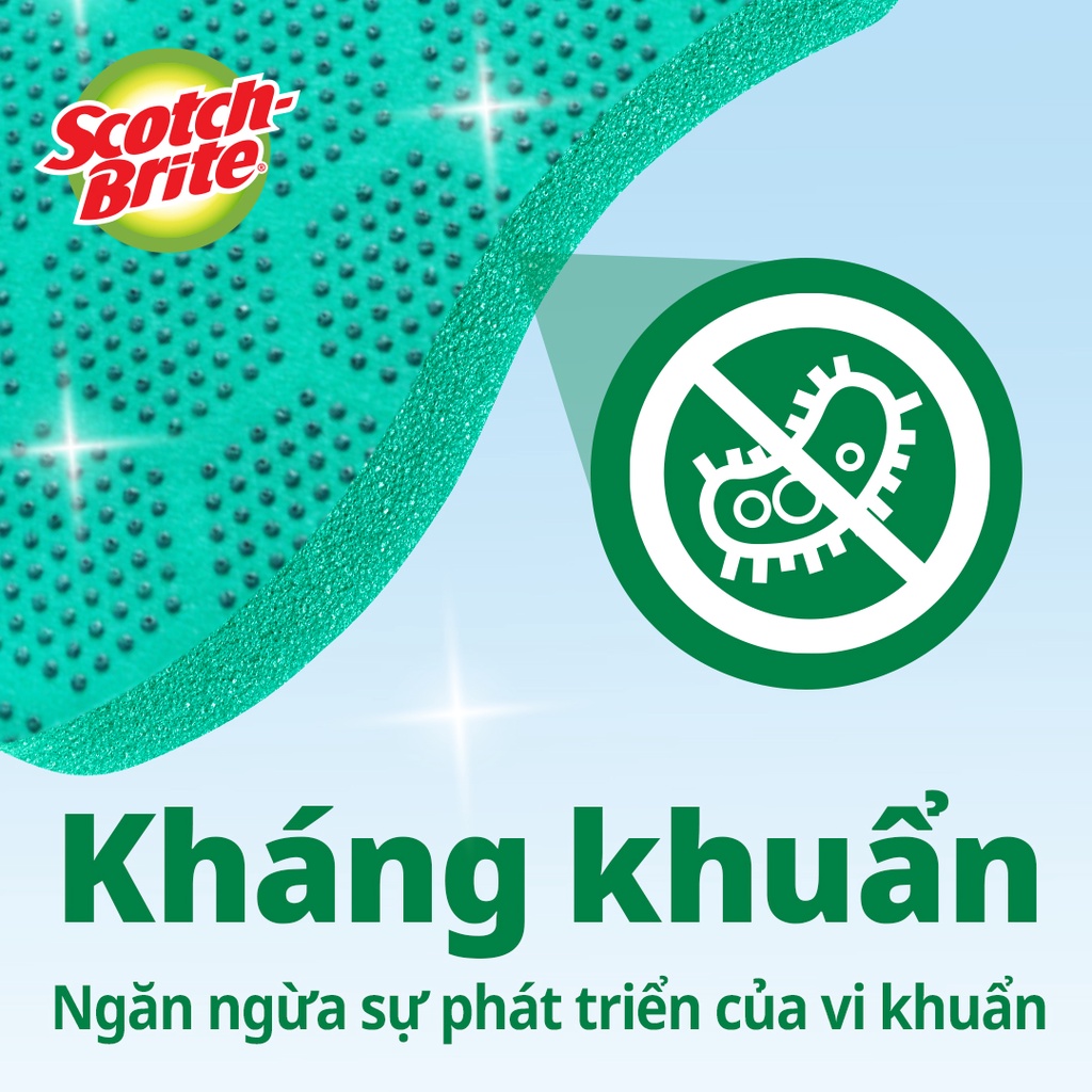 Miếng rửa chén hạt nổi không trầy xước Scotch Brite 3M đa năng, mút kháng khuẩn, không bám cặn màu cam/xanh