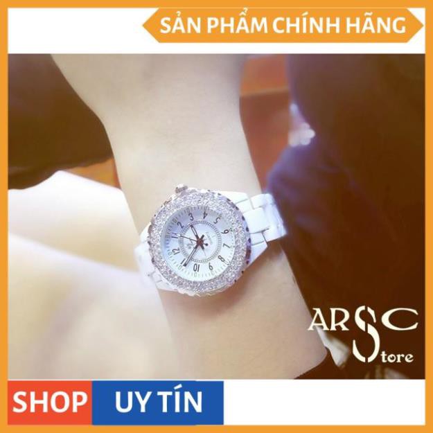 [SIÊU LUNG LINH] Đồng hồ nữ Bee Sister 0280 Full Viền Đá Xoay - dây sứ độc lạ - size 30mm