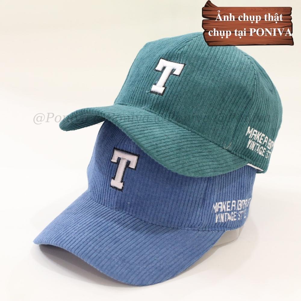 Mũ lưỡi trai ❤️ Nón kết thêu chữ T chất nhung tăm form unisex phong cách Ulzzang Thời trang PONIVA siêu hot
