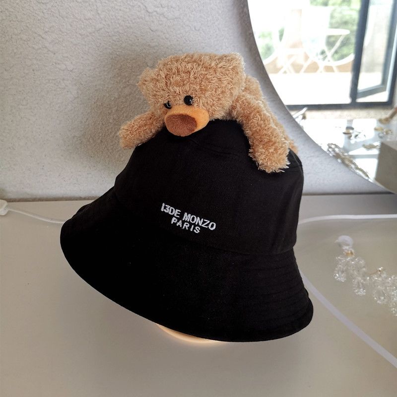 Mũ len chống nắng ba chiều đính hình gấu búp bê phong cách Hàn Quốc cho nữ