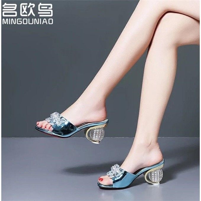 Giày cao gót da mềm đính đá pha lê thời trang cho nữ