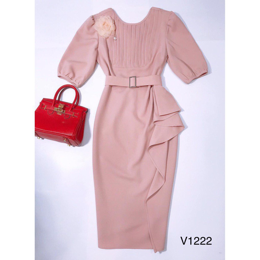 [ xả kho ] MiD Đầm hồng đính hoa tôn dáng cao cấp V1222 Mie Design kèm ảnh thật