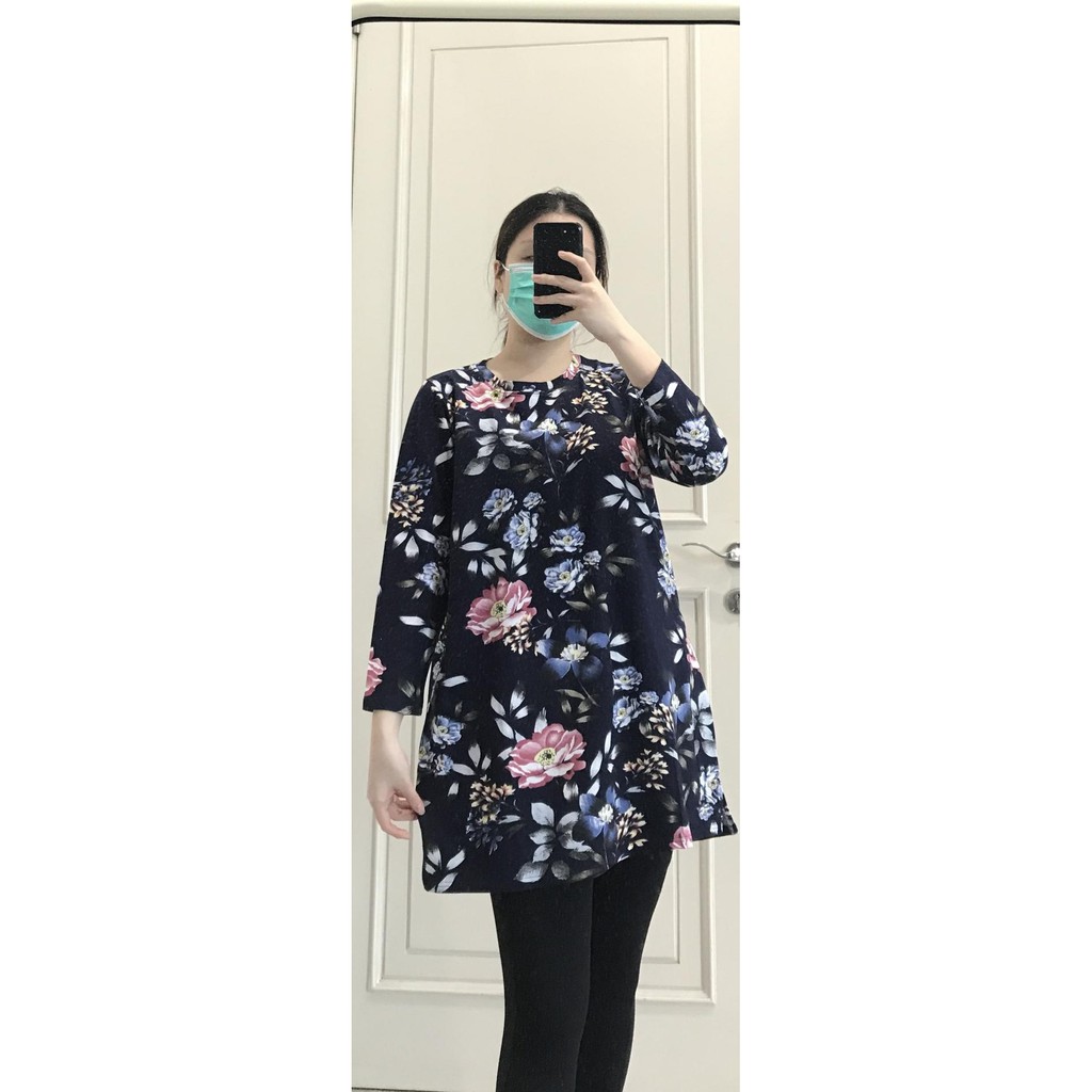 Hàng Nhập Khẩu Áo Dài Cotton Nhập Khẩu Cho Nữ / Màu Xanh Da Trời- Hoa Size Lớn