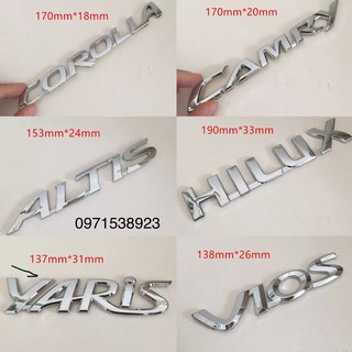 Logo chữ nổi toyota vios camry hilux corolla altis yaris dán đuôi xe