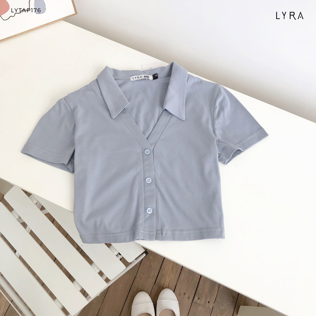 Áo phông croptop nữ thiết kế by LYRA cổ bẻ khoét V, thun cotton basic dáng ôm tay ngắn phong cách Hàn Quốc -LYTAP176 | BigBuy360 - bigbuy360.vn