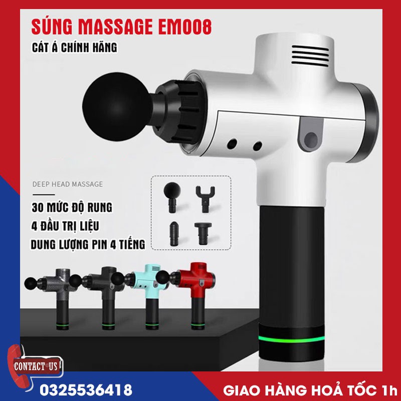 Máy massage cầm tay EM008 20 mức độ rung 4 đầu trị liệu - Thiết bị massage Cát Á chính hãng SIÊU RẺ