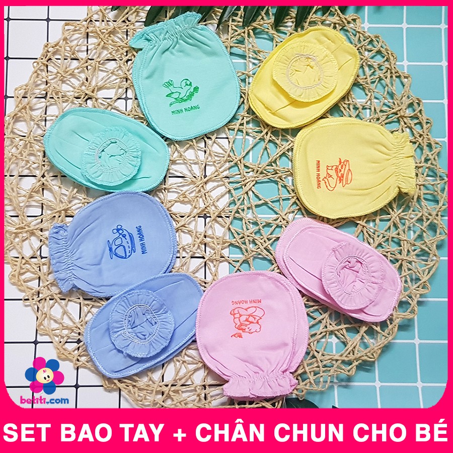 Set Bao Tay Bao Chân Chun Cho Bé Sơ Sinh Chất Cotton  1 Đôi Bao Tay + 1