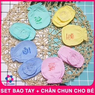 Set Bao Tay Bao Chân Chun Cho Bé Sơ Sinh Chất Cotton  1 Đôi Bao Tay + 1