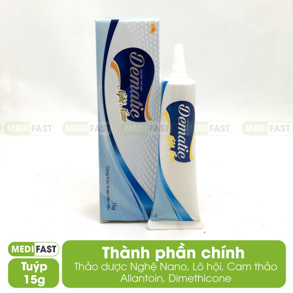 Gel mờ sẹo Dematic, kem làm mềm và ngừa sẹo thâm từ chiết xuất nghệ Nano, Lô hội - Tuýp 15g