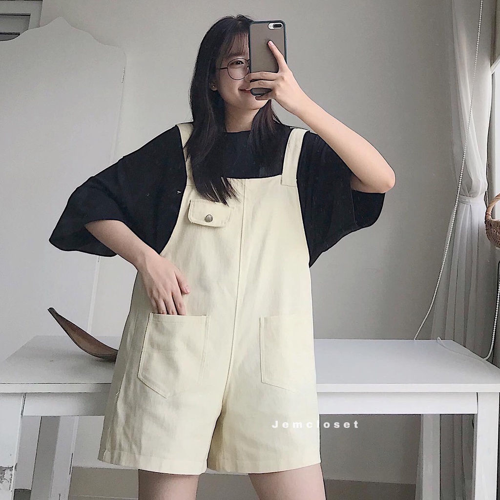 Yếm Quần Short JEMCLOSET Quần Yếm Form Rộng 2 Dây Điều Chỉnh Tiện Dụng Màu Basic Dễ Phối Đồ Với Áo Phông RIQI 3373