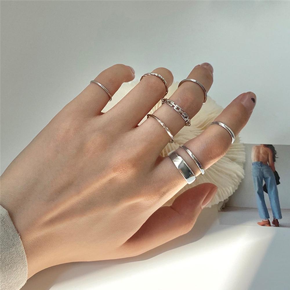 Bộ 7 Nhẫn Tròn Thiết Kế Tối Giản Phong Cách Hip Hop Thời Trang Cho Nữ 2life