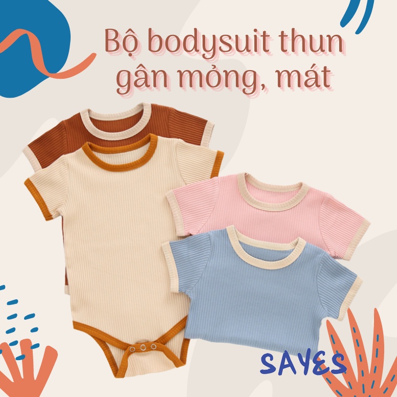 Bộ bodysuit thun gân mỏng mát, co giãn cho bé. Bộ đồ liền thân màu trơn tối giản