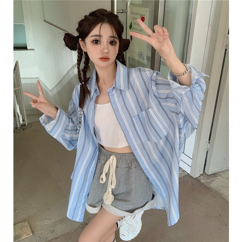 Áo Sơ Mi Tay Dài Kẻ Sọc In Chữ Thời Trang Dành Cho Nữ