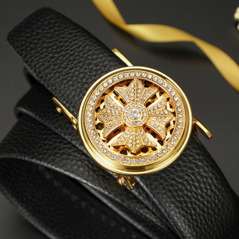 Thắt lưng nam mặt tròn khóa xoay 3 màu năng động dây nịt khóa tự động thông minh