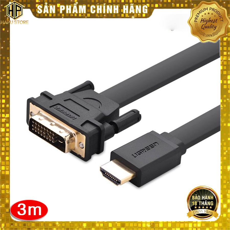 Cáp HDMI sang DVI Ugreen 30107 dài 3m cao cấp - Hapustore