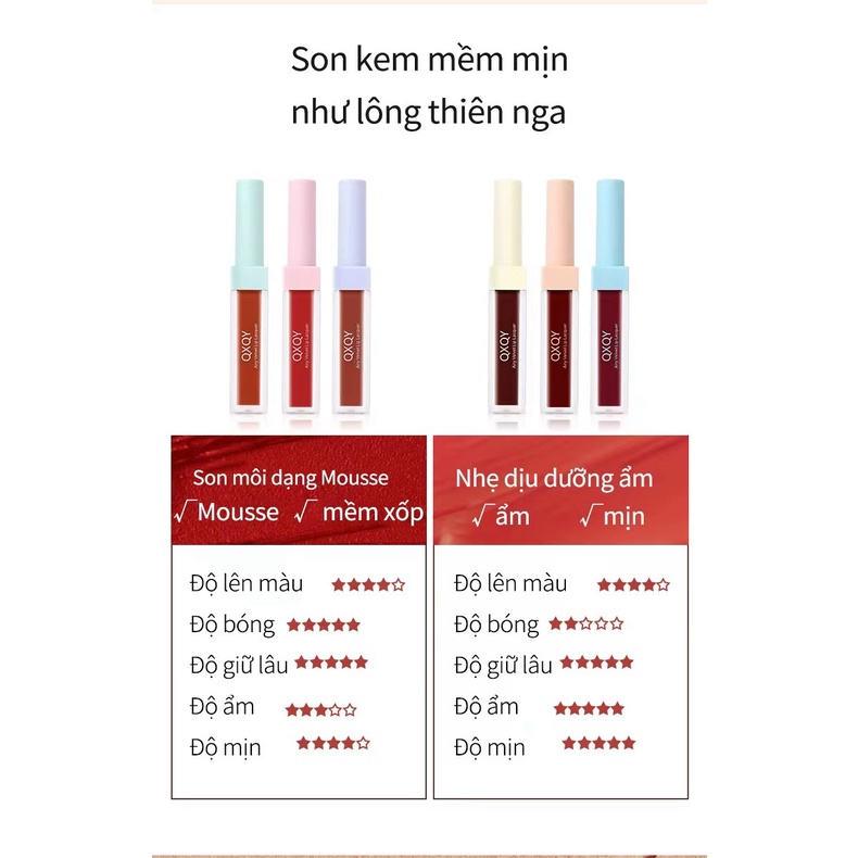 Set 3 cây son kem QXQY tone màu chuẩn không gây khô môi, lâu trôi