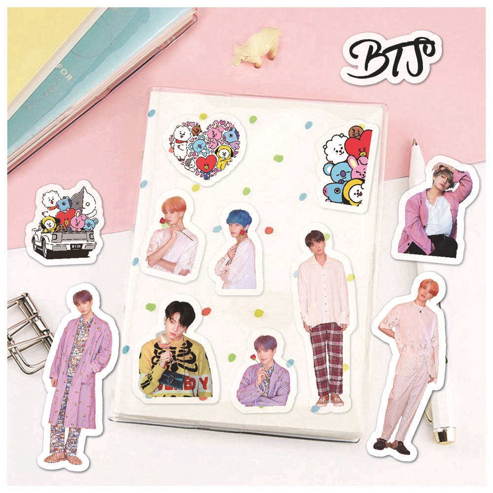Set 40 nhãn dán hình các thành thành viên nhóm nhạc BTS trang trí sổ tay sáng tạo